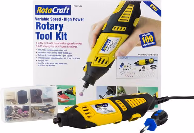 Rotacraft 250X LCD Rotary Tool Kit, Yellow, Mains Powered