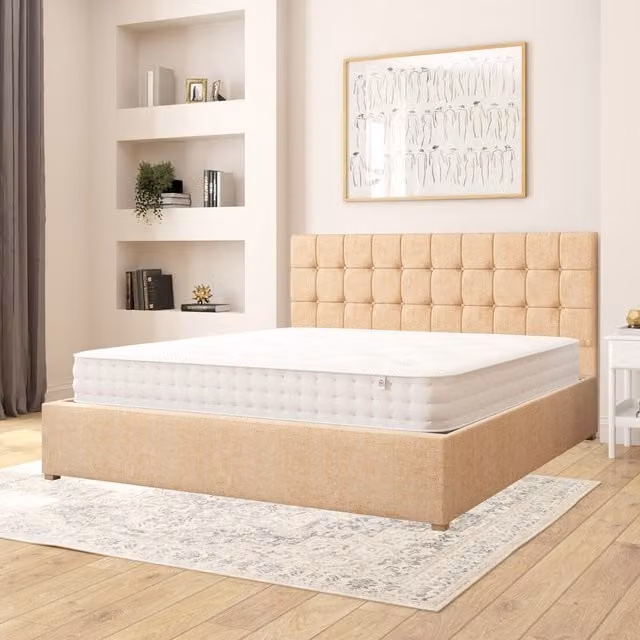 Aspire Sinatra Fabric Ottoman Storage Bed in Champagne Firenze Velour, Superking, W/D/H: 200 x 200 cm