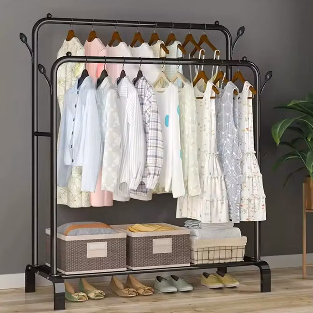 Hinsinc Double Clothes Rail and Garment Display Stand with Shoe Storage in Matt Black, H 145.0 cm x W 110.0 cm x D 20.0 cm – 5