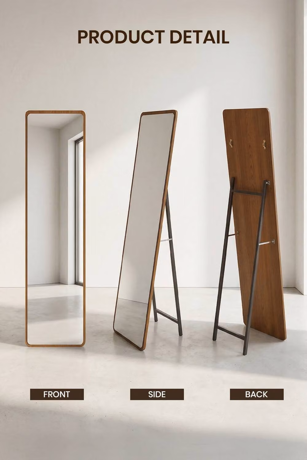 Garden Sanctuary Modern Freestanding Full-Length Rectangular Mirror in Brown – 4