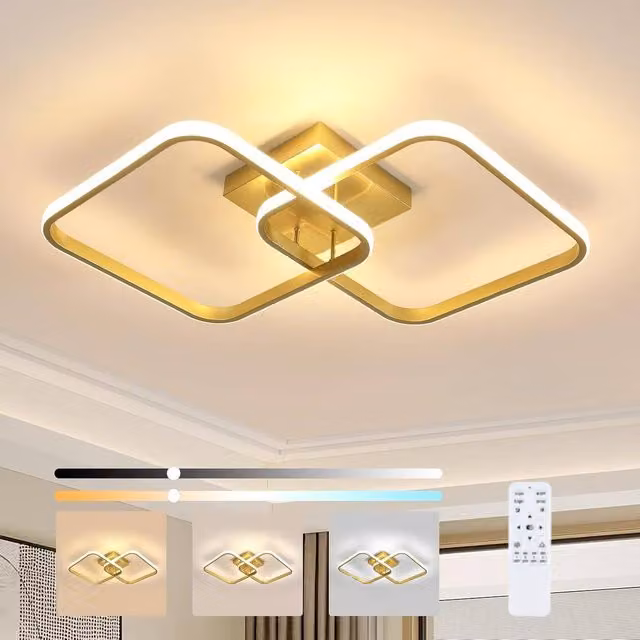 COMELY Modern Square Dimmable LED Ceiling Light in Gold/Brass with Remote Control