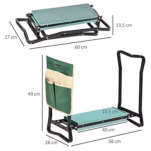 Outsunny 2 in 1 Garden Kneeler Seat with Tool Bag, Green – 3