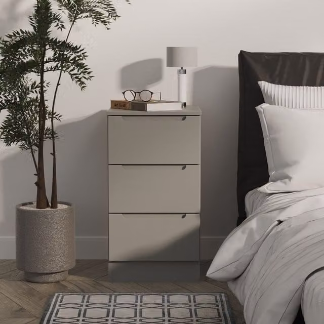 2 U Lucca 3 Drawer Bedside Table in Dark Grey, Small, Ready Assembled