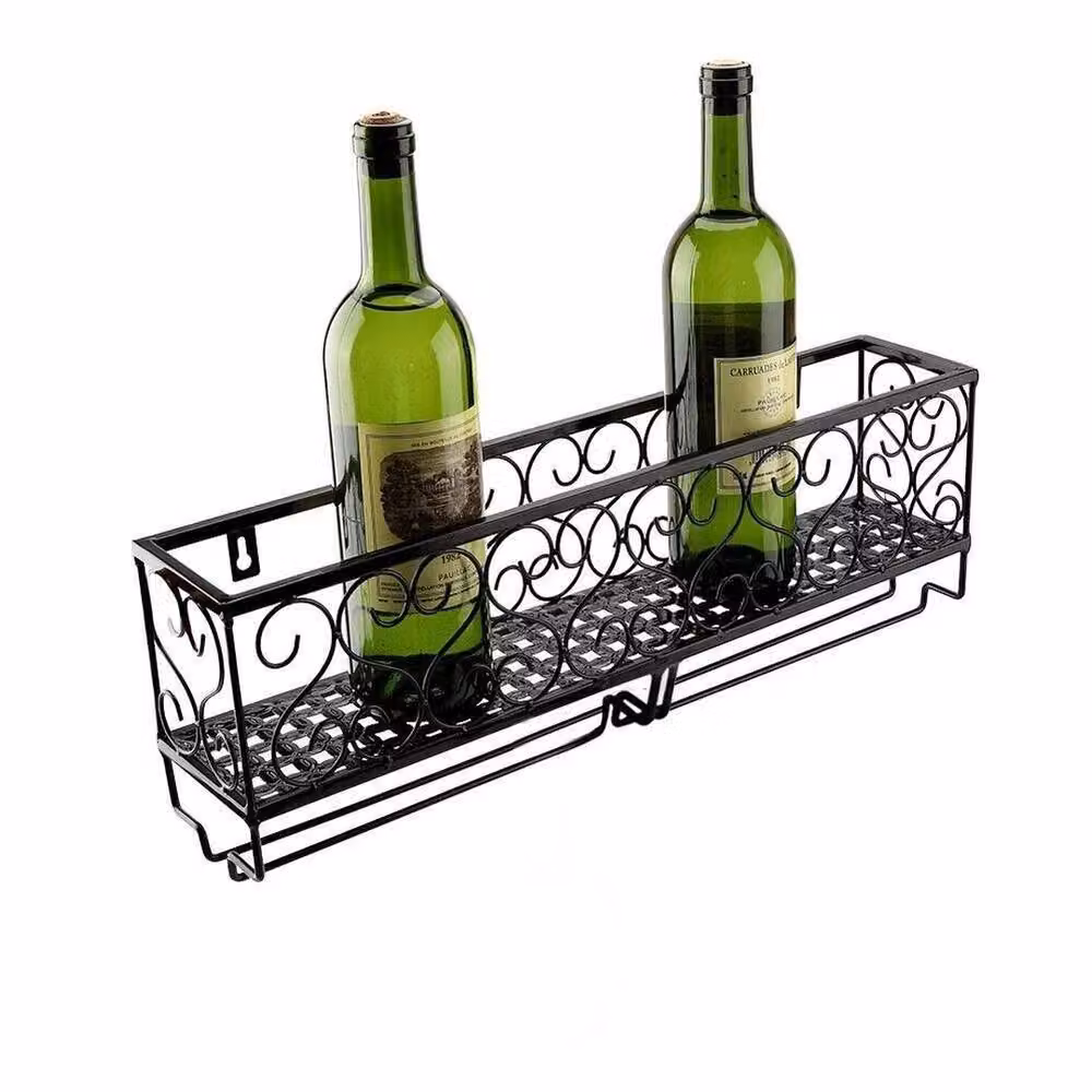 VOGREX Black Wall Mounted Metal Wine Rack and Hanging Glass Holder – 2