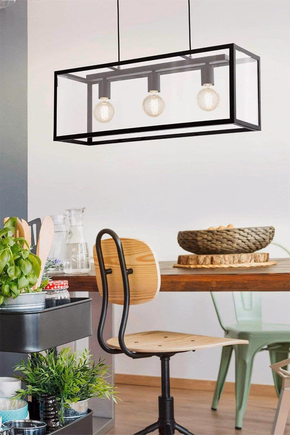 Eglo Charterhouse Black Metal and Transparent Glass Caged Pendant Light – 2