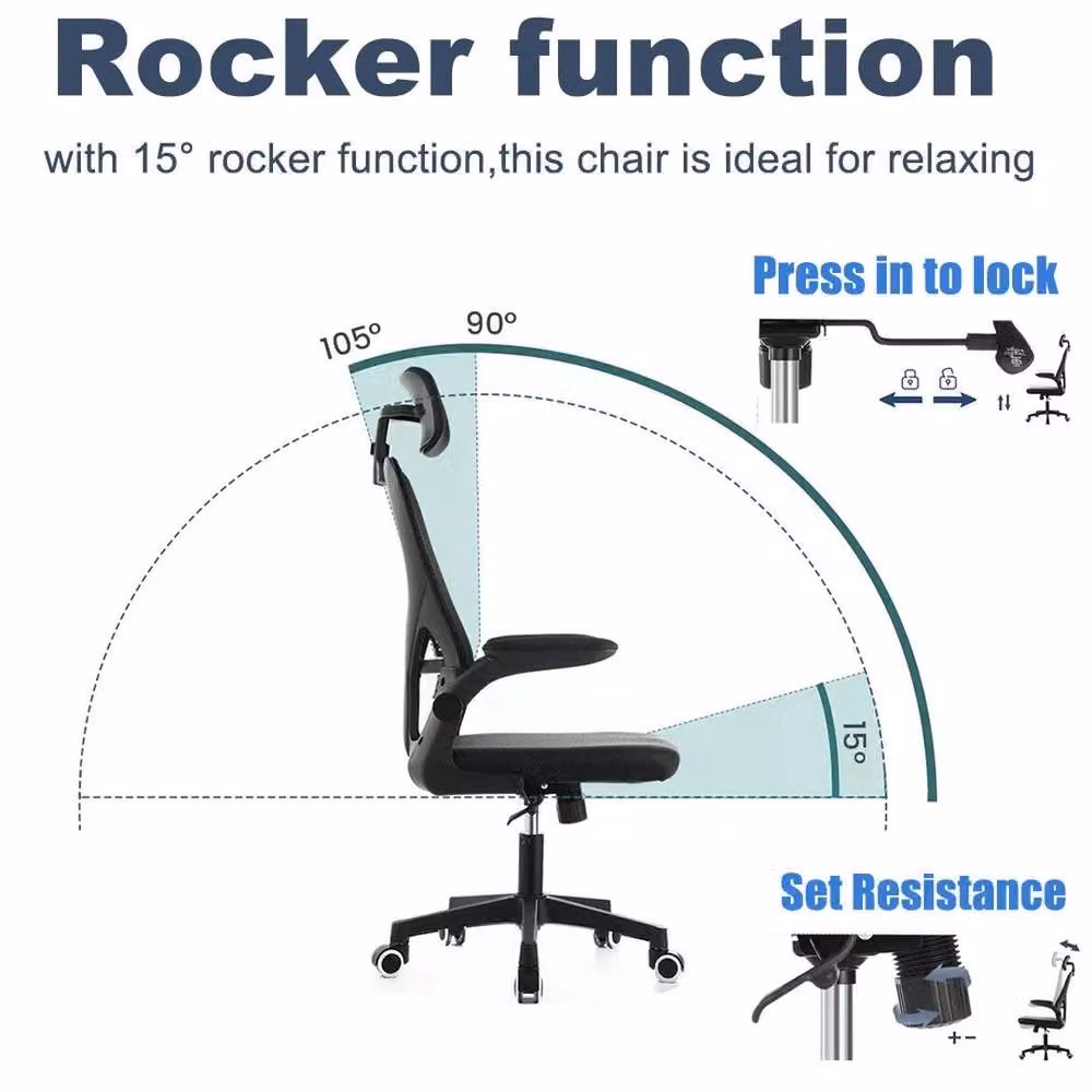 FLAVORA Ergonomic Mesh Office Chair in Black with Headrest and Armrests, 360 Degree Swivel and Adjustable Height – 7