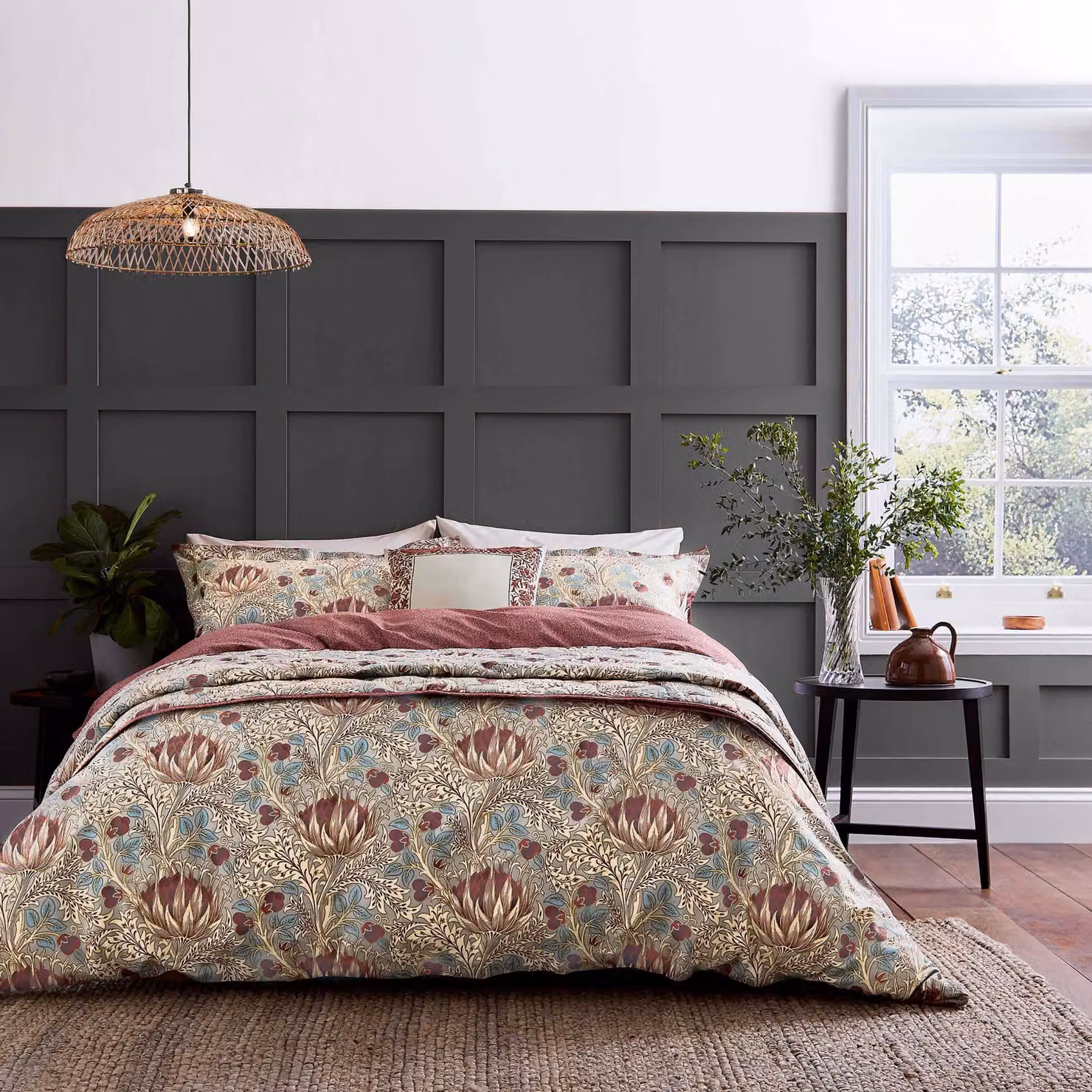 Morris & Co Artichoke Single Duvet Cover and Pillowcase Set, Grey and Multicolour Cotton Percale – 2