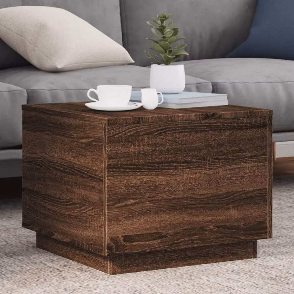 Berkfield Home Modern Square Coffee Table with LED Lights in Brown Oak, W/D/H: 50 x 50 x 40 cm – 2