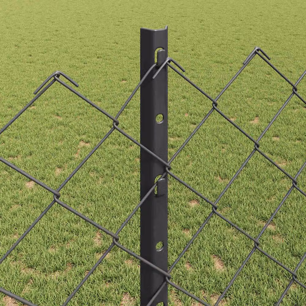 Berkfield Home Grey Galvanised Steel Chain Link Fence with 20 U-Profile In-Ground Posts, W: 10 m, H: 1.2 m – 3