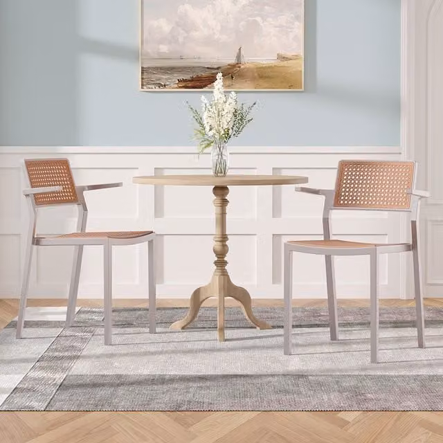 Komore Set of 4 Grey Pseudo-rattan PP Dining Chairs with Armrests