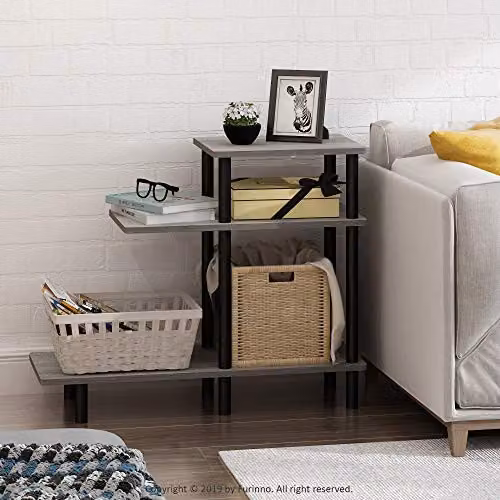 Furinno TURN-N-TUBE 3-Tier L-Shape Side Table with Open Shelf in French Oak – 2
