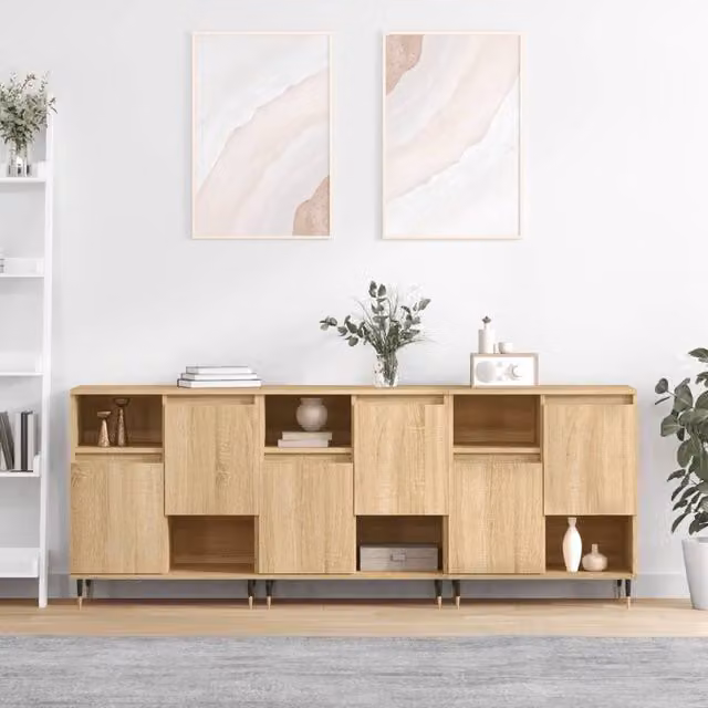 Berkfield Home 3-Piece Sonoma Oak Sideboard Set in Brown – 1