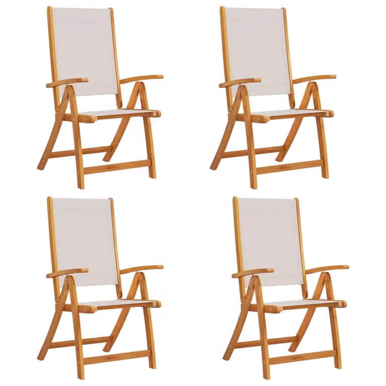 Berkfield Home Set of 4 Folding Garden Chairs in Brown Acacia Wood and Textilene