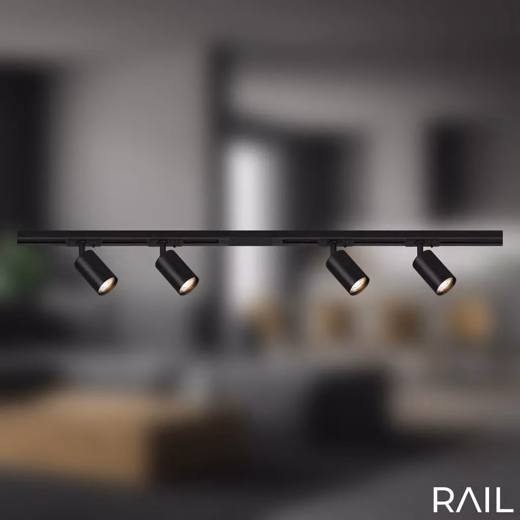 Briloner Black LED Rail System Starter Set with 4xGU10 Sockets (Max 9W) – 2