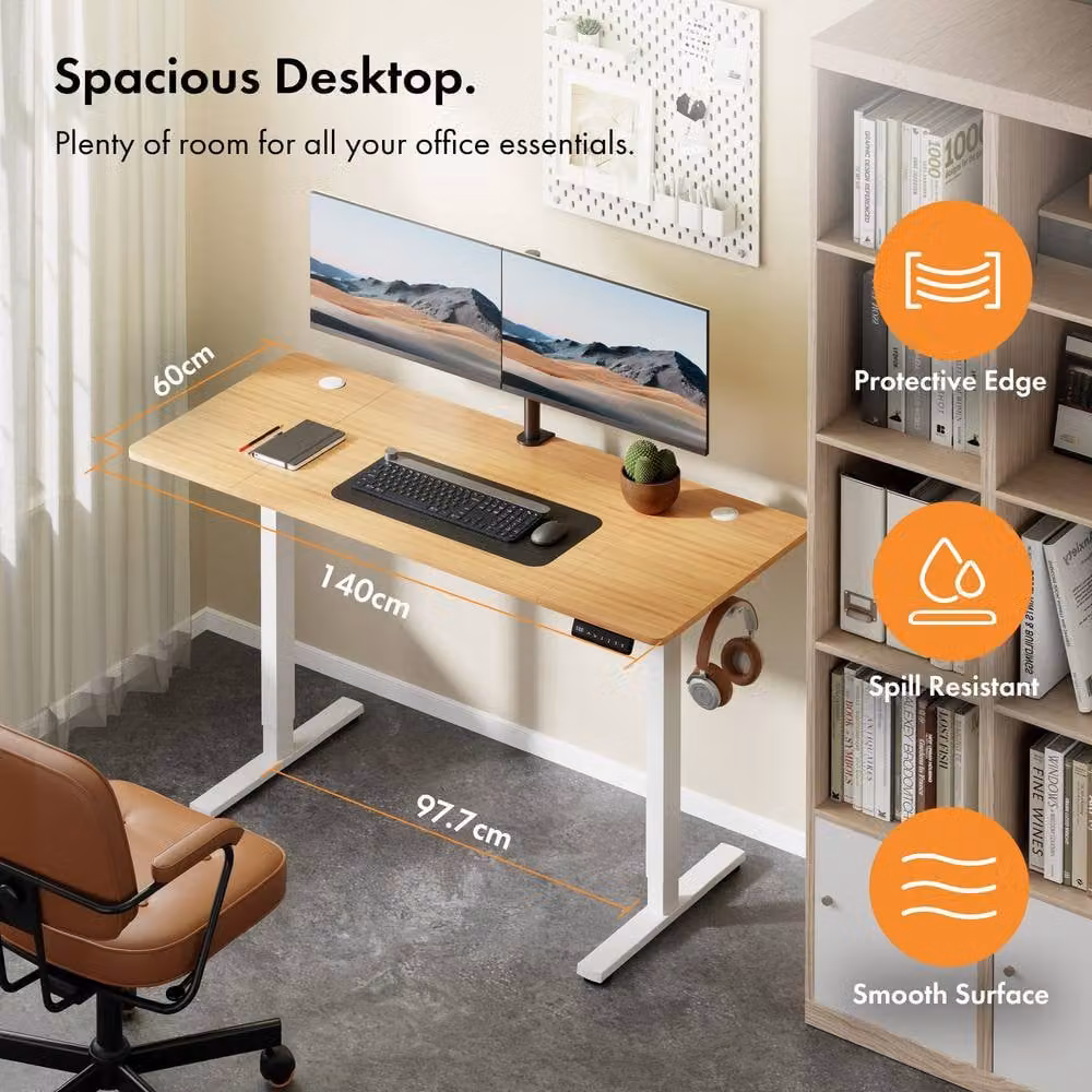 VonHaus Electric Height Adjustable Standing Desk in Brown with Rectangular Top and Metal Frame, W: 140 cm, D: 60 cm, H: 72-118 cm – 2