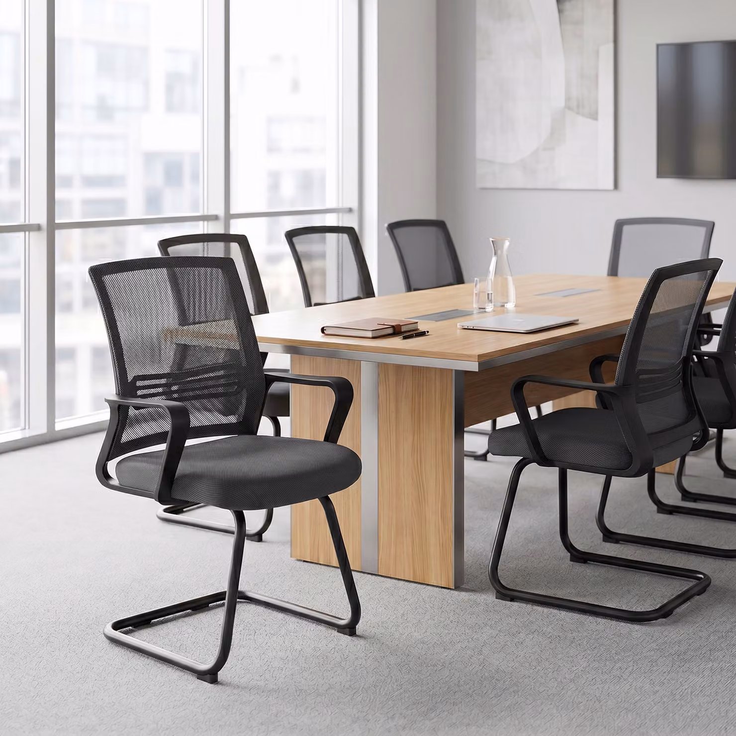 HOMCOM Ergonomic Padded Meeting Office Chair with Sled Base in Dark Grey – 8