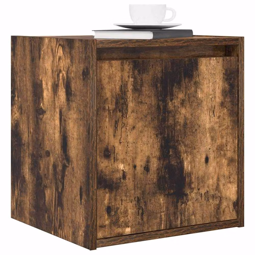 Berkfield Home Set of 2 Wall-Mounted Bedside Cabinets in Smoked Oak Brown, W/D/H: 38 x 34 x 40 cm – 4