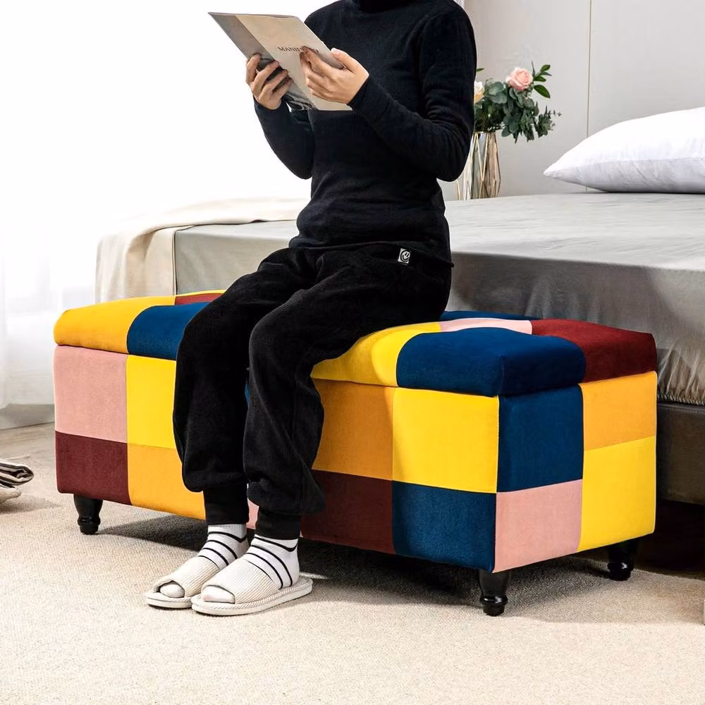 NESTLUNE Multicolour Velvet Rectangular Storage Ottoman W/D/H: 114 x 47 x 47 cm – 4