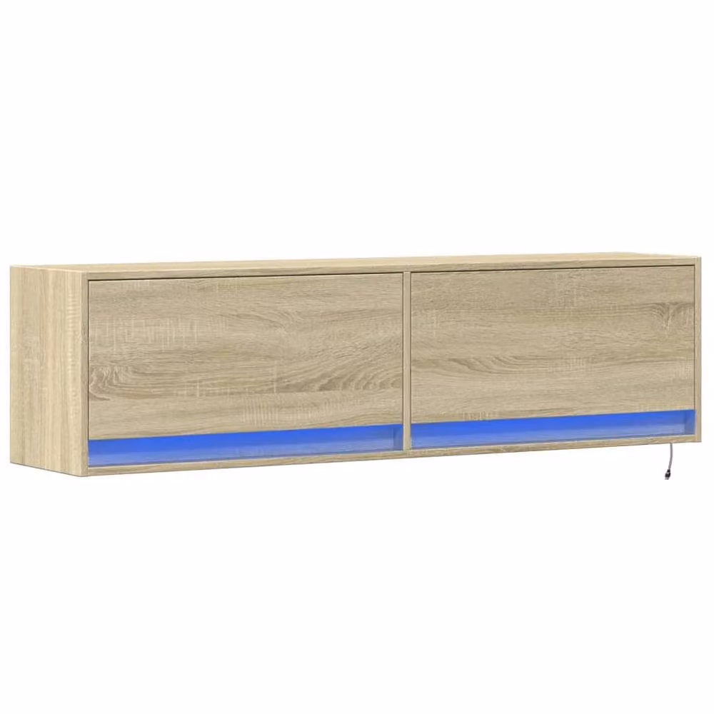 Berkfield Home Wall Mounted TV Cabinet with Integrated LED Lights in Sonoma Oak and Tan, W/D/H: 140 x 31 x 38 cm – 2