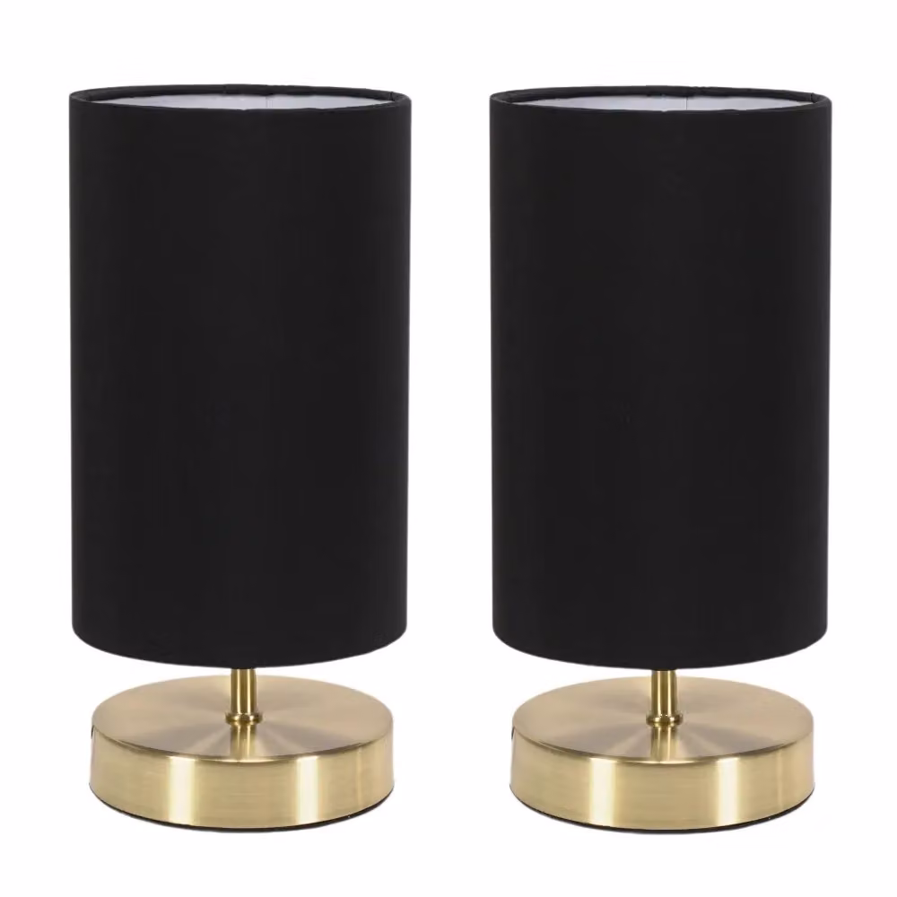 ValueLights Francis Pair of Dimmable Touch Table Lamps with LED Bulbs in Brushed Gold and Black – 2