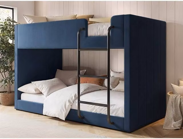 Flair Eden Upholstered Fabric Bunk Bed in Blue, W/D/H: 90 x 200 x 132.5 cm (Height: 205.5 cm) – 1