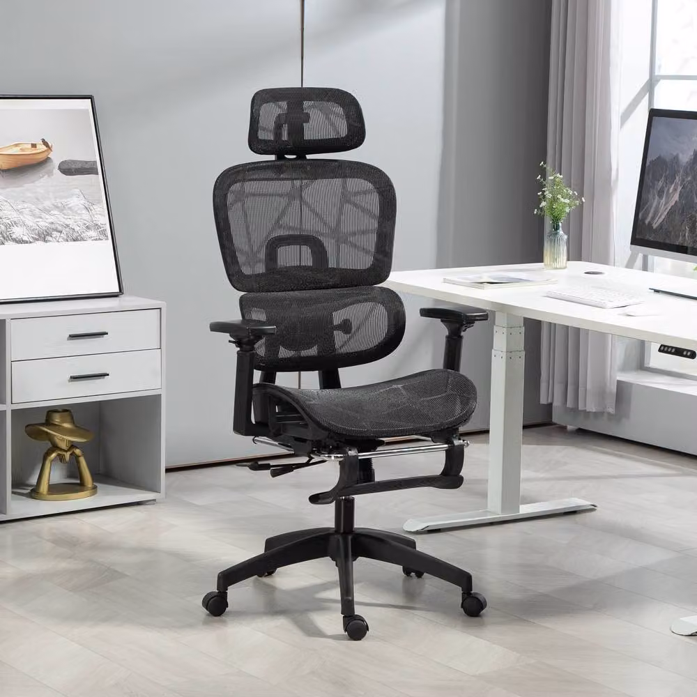 STILVORA Black Fabric Task Chair with Headrest and Armrests – 2