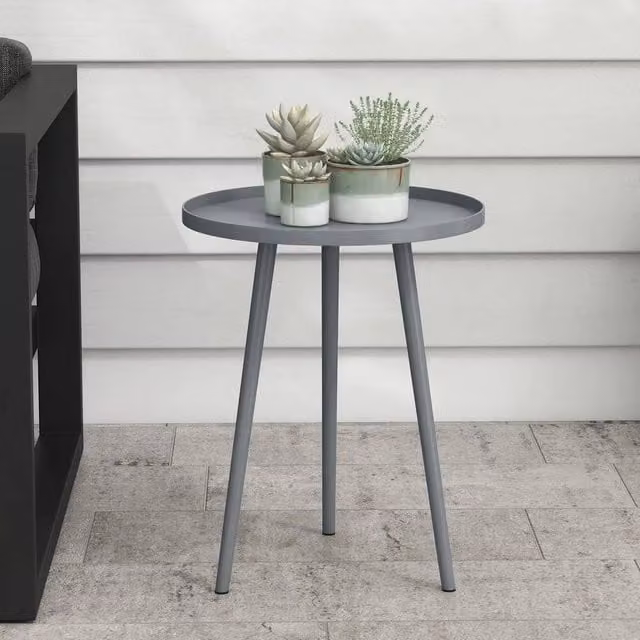 EONLION Round Metal Garden Coffee Table in Matt Grey, Diameter: 100 cm
