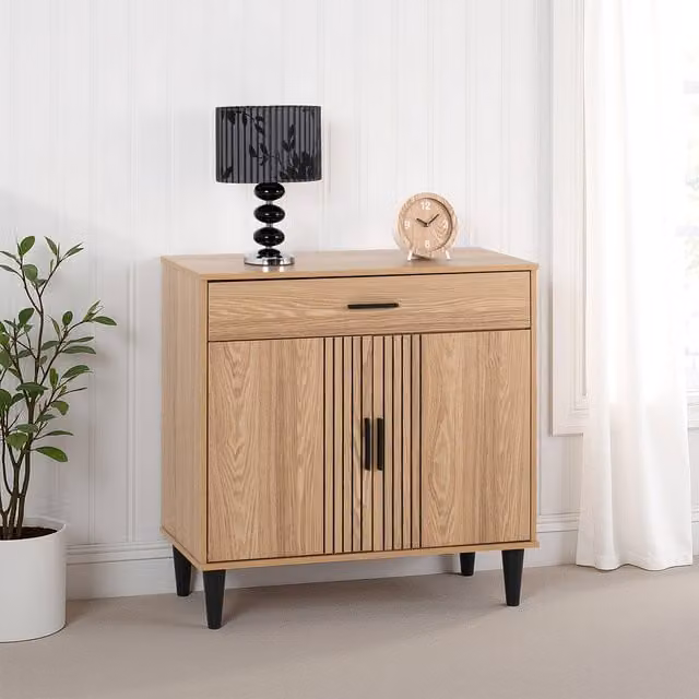 Seconique Scandinavian Style 2 Door 1 Drawer Sideboard in Brown Wood