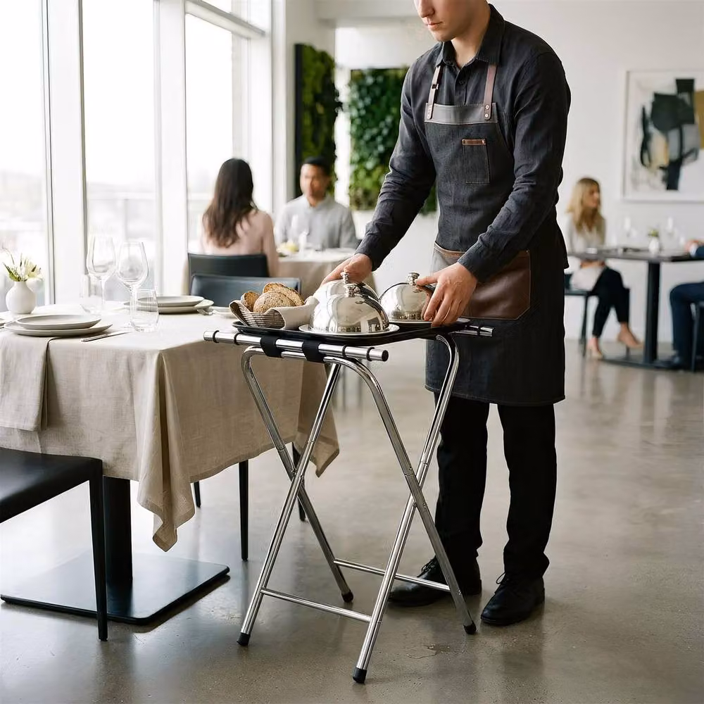 Harbour Housewares Metal Folding Freestanding Serving Tray Stand with Anti-Slip Feature in Silver – 2