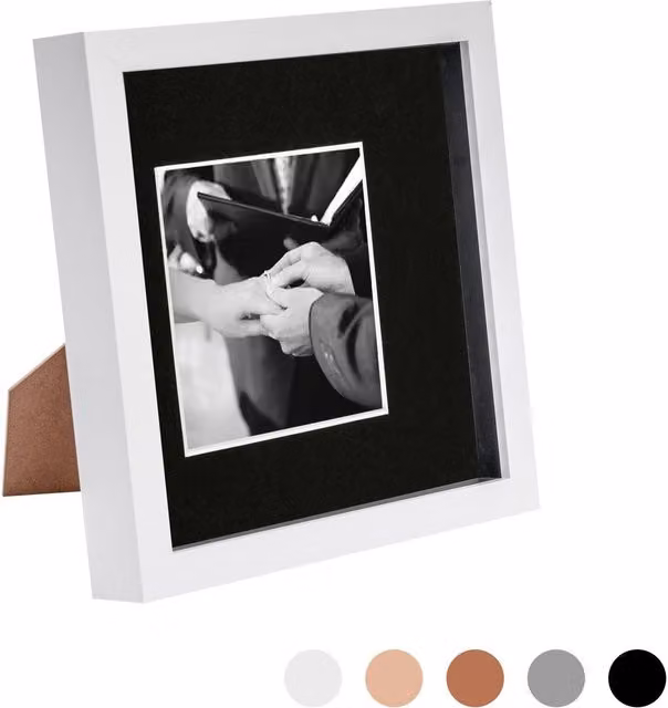 Nicola Spring Single Square 3D Box Photo Frame in White or Black, W/H: 20.32 x 20.32 cm
