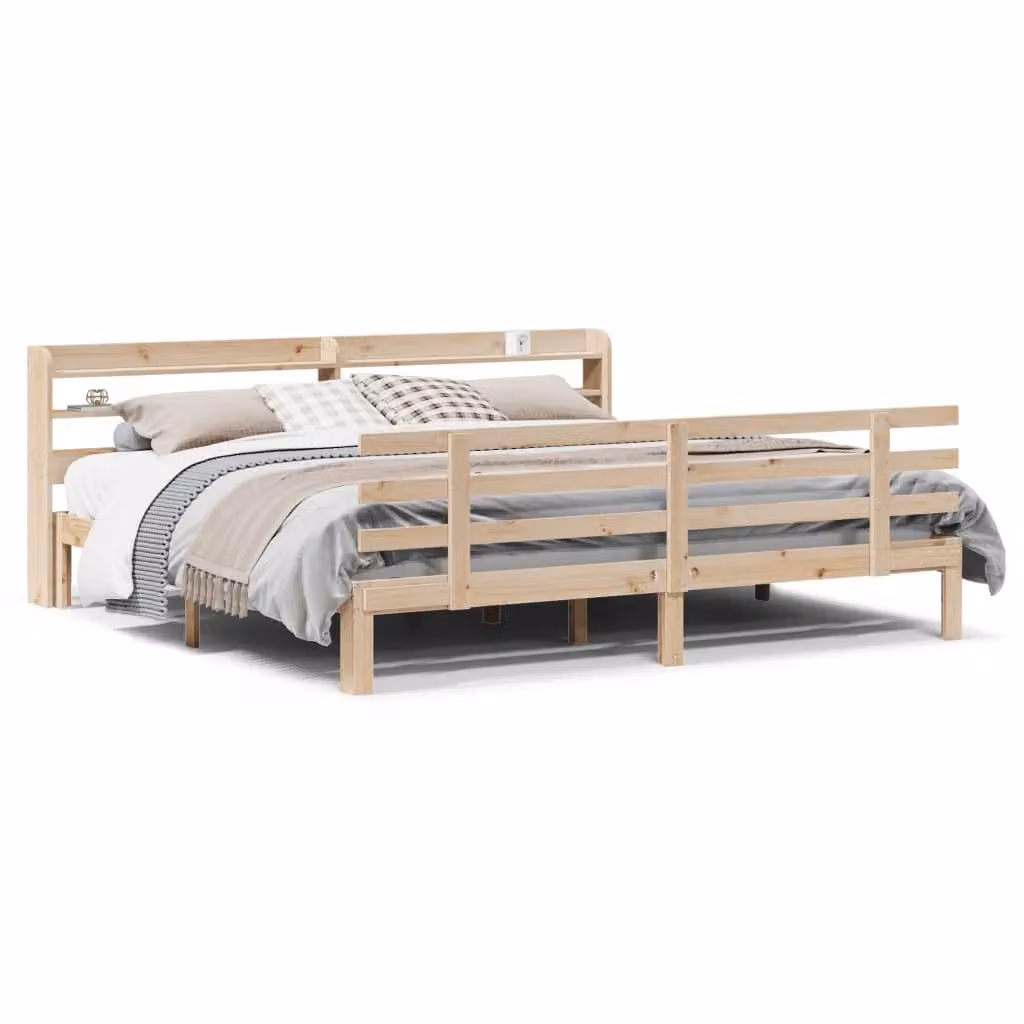 Berkfield Home Rustic Pine Bed Frame with Headboard and Side Compartments, Brown, W/D/H: 200 x 200 x 82 cm – 2