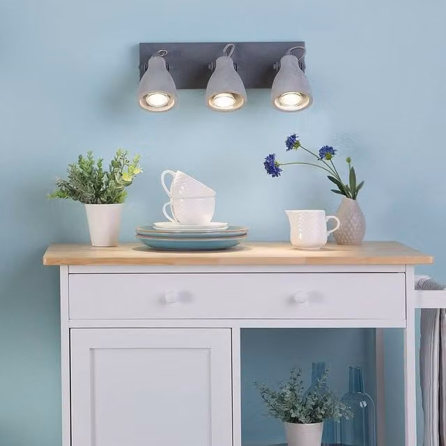 Wyld and Coco Three Light Adjustable Industrial Wall Sconce in Grey Concrete and Metal