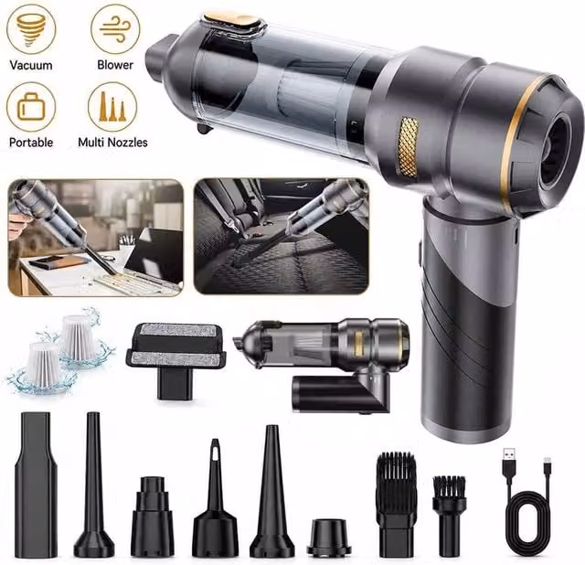 Kelvenix Cordless High Power Handheld Car Vacuum Cleaner in Black with Blow Function and Pet Hair Removal Capability
