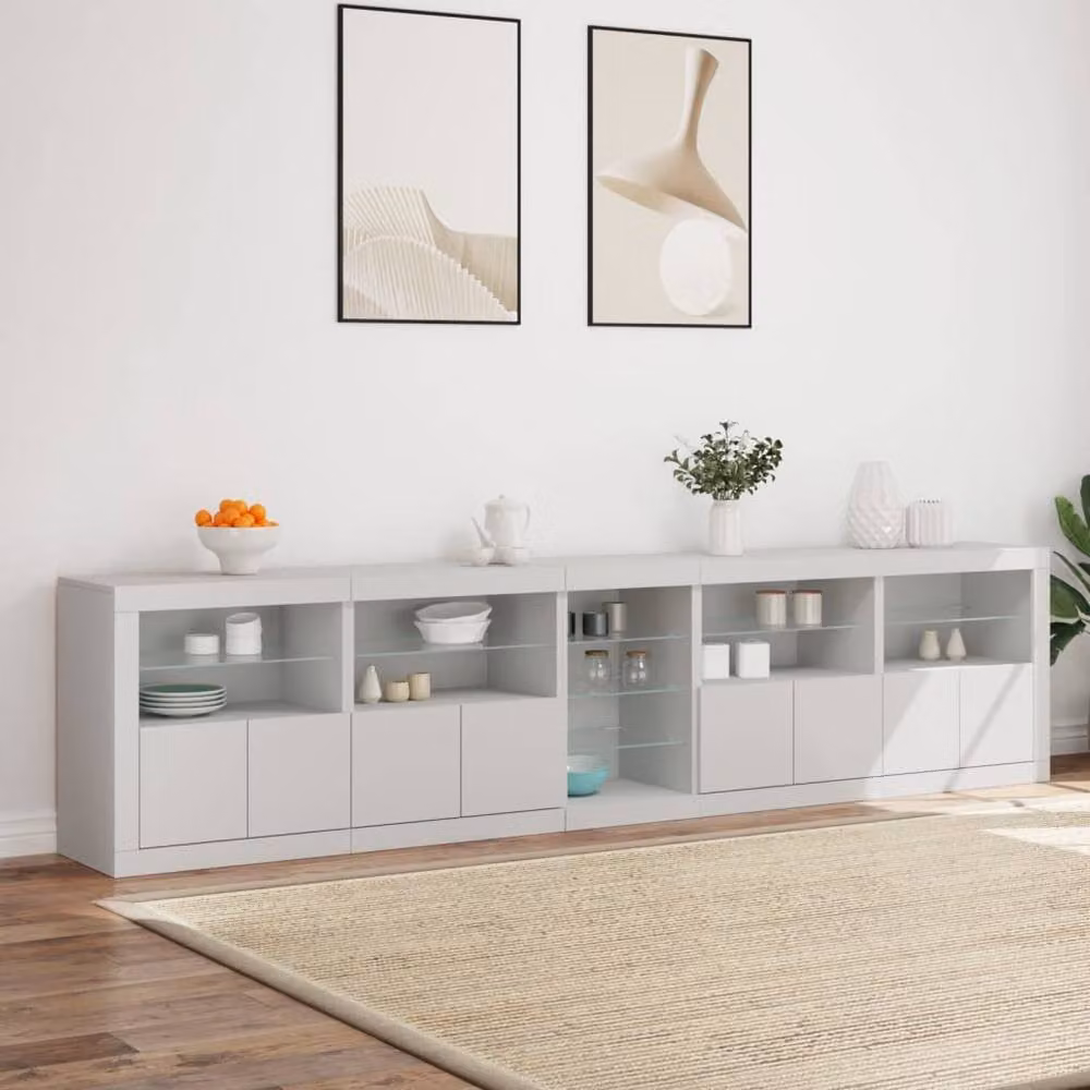 Berkfield Home Modern White Sideboard with Integrated LED Lights W: 283 cm, D: 37 cm, H: 67 cm – 3