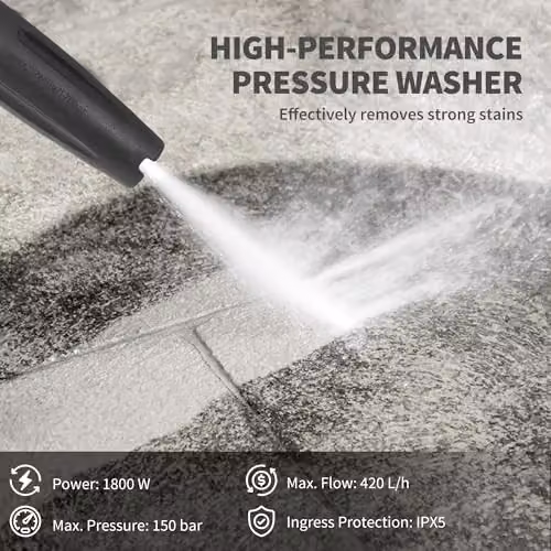 Outsunny 1800W Power Washer with 150 Bar Pressure, 6m Hose and Hose Reel, Blue – 3