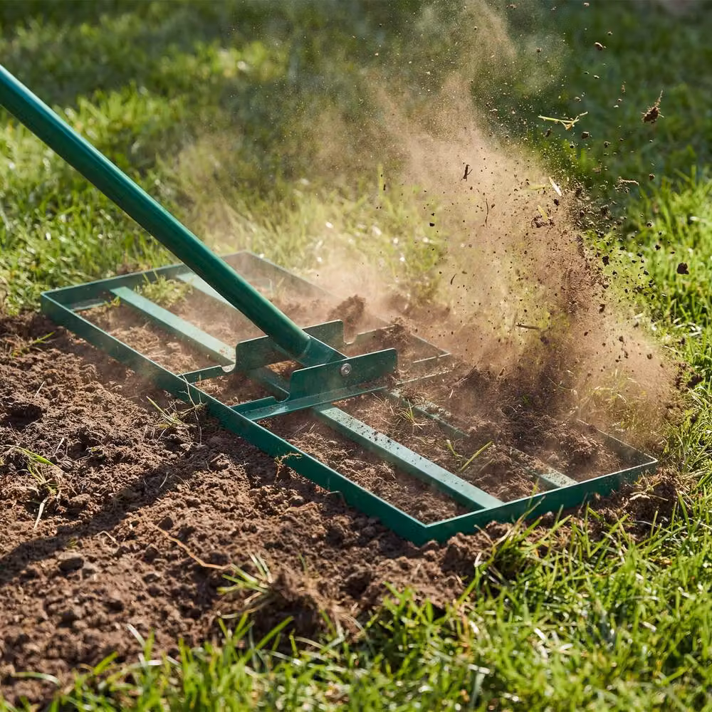 Costway Heavy-Duty Metal Lawn Leveling Rake with Adjustable Handle in Green – 8