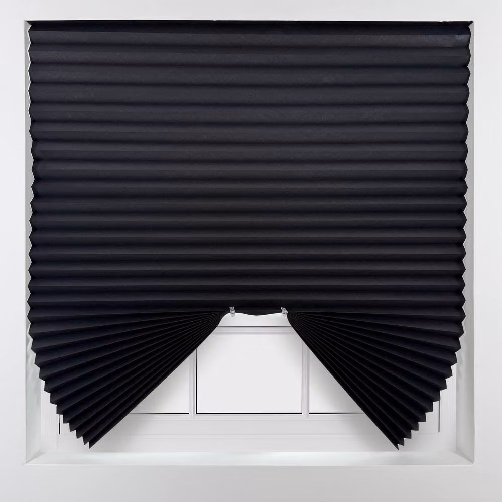 FURNISHED Stick On Blackout Pleated Blinds in Black, Width: 115 cm, Height: 210 cm – 3