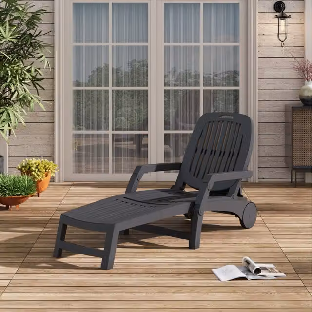 Lifeideas Outdoor Folding Sunlounger with Castors in Black and Grey