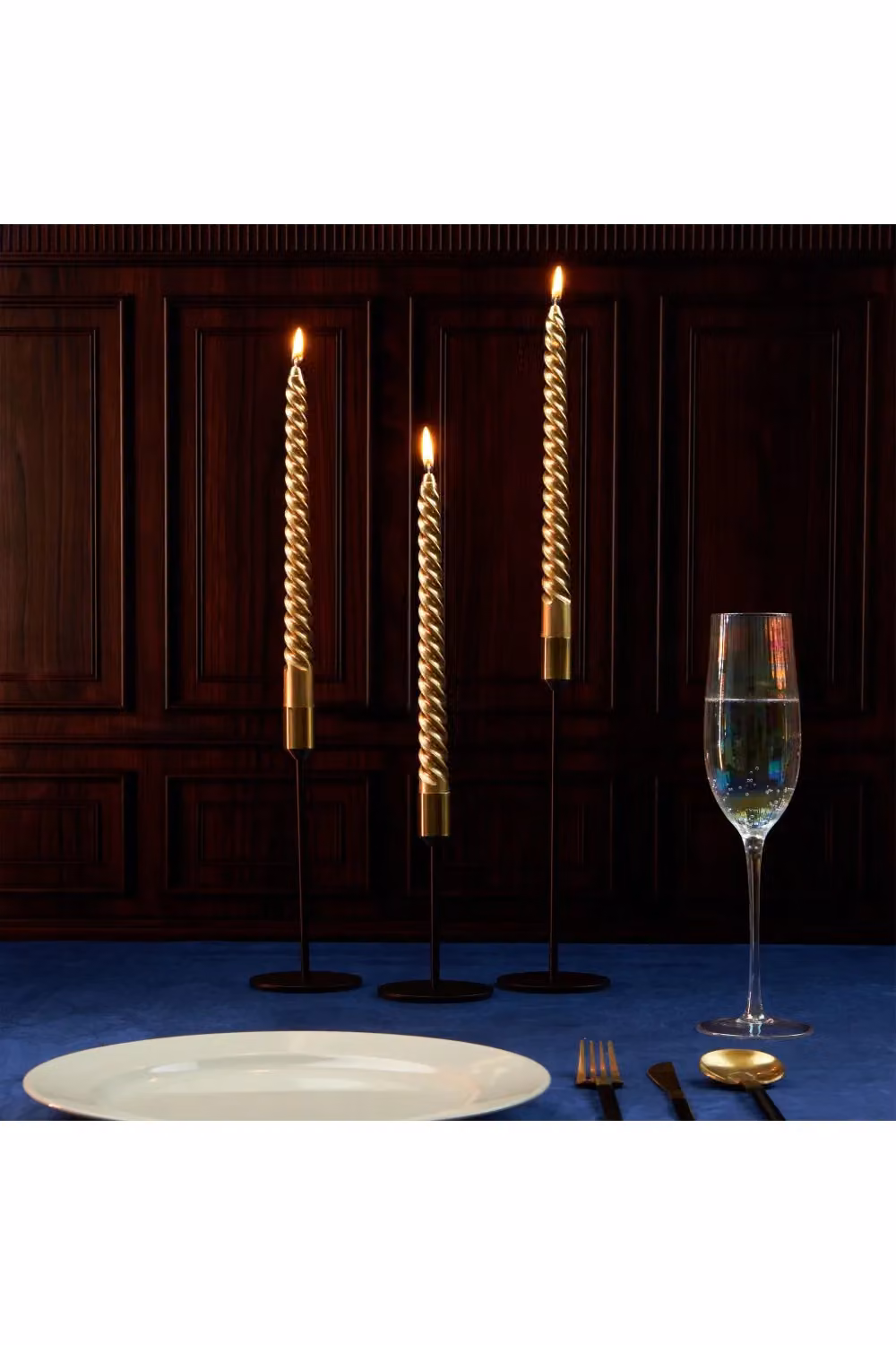 Deco Express Non Scented Twisted Non Drip Dinner Candles, Pack of 3, Gold – 3