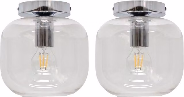 First Choice Lighting Bletch Set of 2 Chrome and Transparent Glass Ceiling Light Fittings