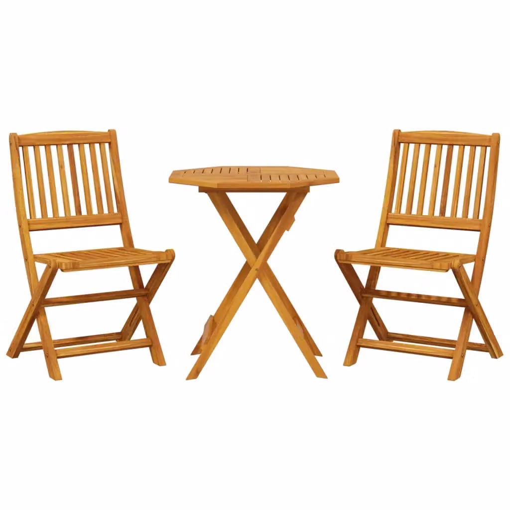 Berkfield Home 3 Piece Folding Bistro Set in Brown Oiled Solid Acacia Wood – 2