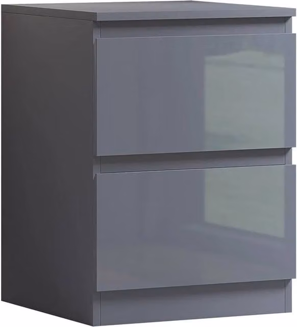 Nordara Grey Gloss 2 Drawer Bedside Table Cabinet W/D/H: 50 x 50 x 50 cm – 1
