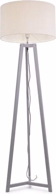 ValueLights Lottie Grey Wood Floor Lamp with Boucle Fabric Shade and LED Bulb in Beige and Grey