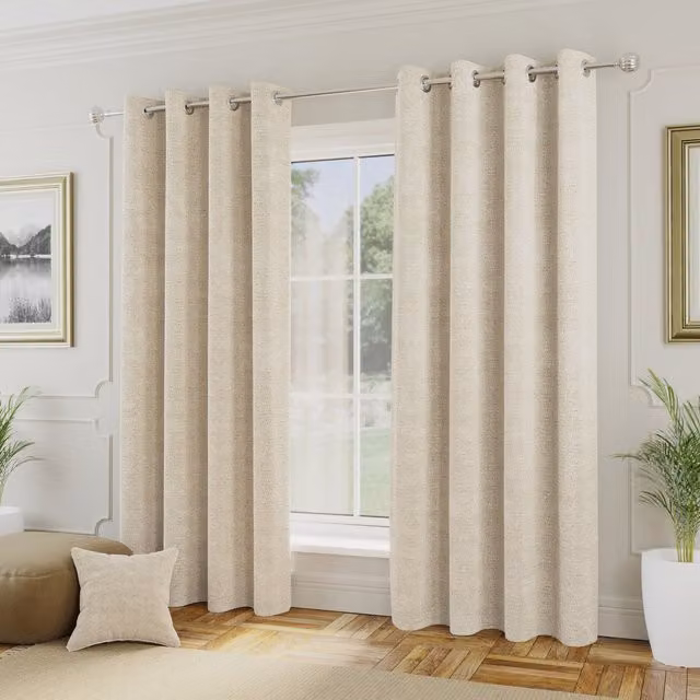 Enhanced Living Royale Cream Boucle Thermal Room Darkening Curtains, Pair, W: 137 cm, H: 168 cm