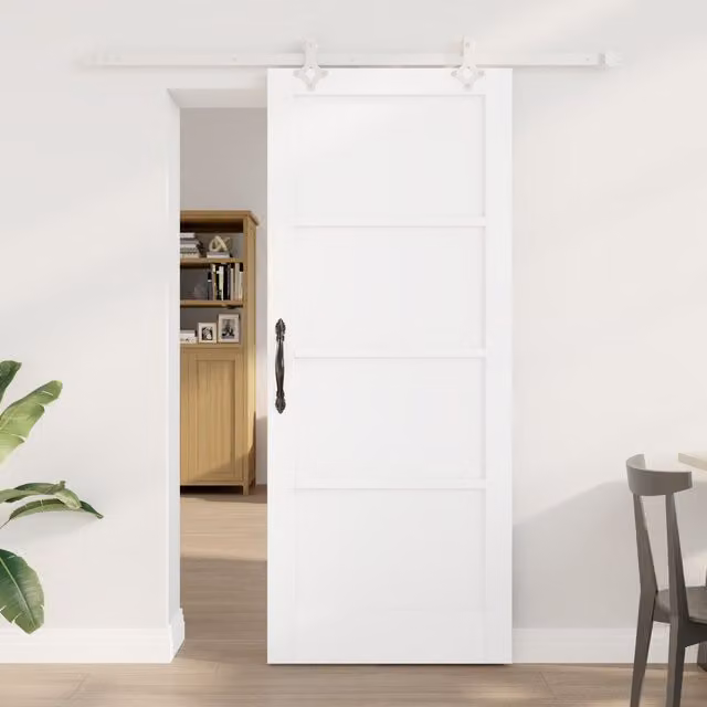 Berkfield Home Minimalist White Lacquered Solid Wood Pine Sliding Door with Hardware Set W: 83 cm, H: 202 cm