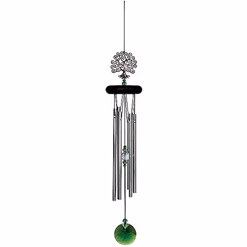 Woodstock Chimes Tree of Life Wind Chime in Silver and Black with Bird and Leaf Details – 1