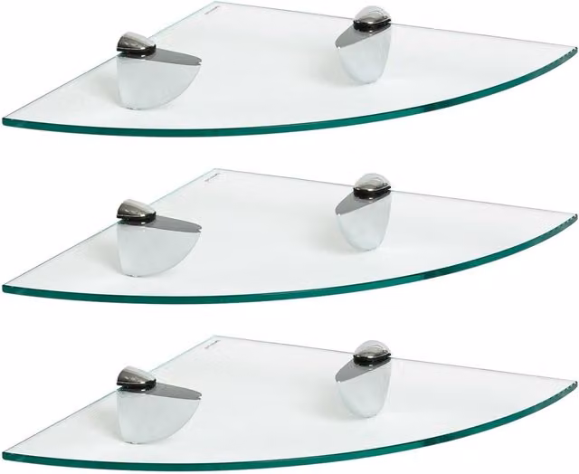 Harbour Housewares Floating Glass Corner Shelf, Wall Mounted, Width: 30 cm
