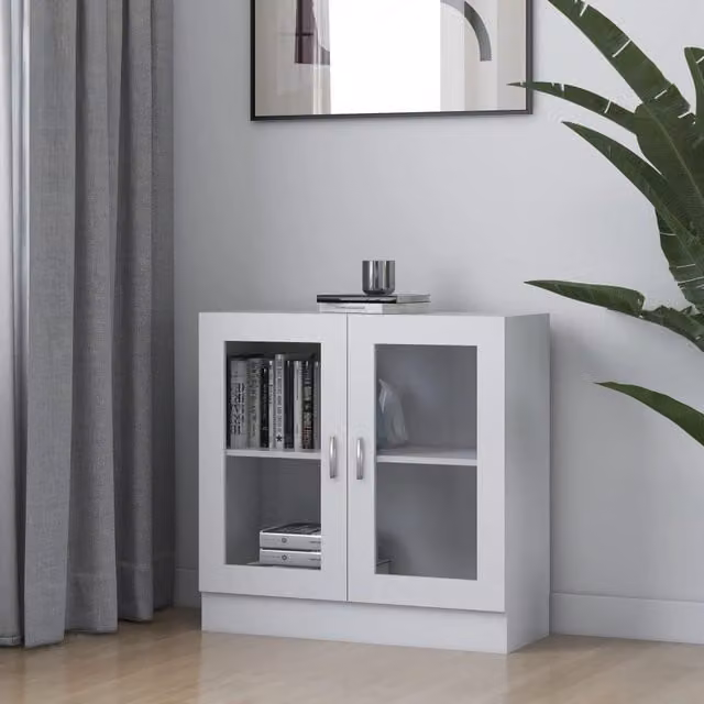 Berkfield Home Vitrine Cabinet in White with Glass Doors, W/D/H: 82.5 x 30.5 x 80 cm