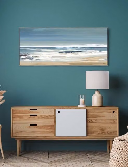 Gallery Direct Along the Coastline Framed Canvas Maritime Wall Art in Blue Mix