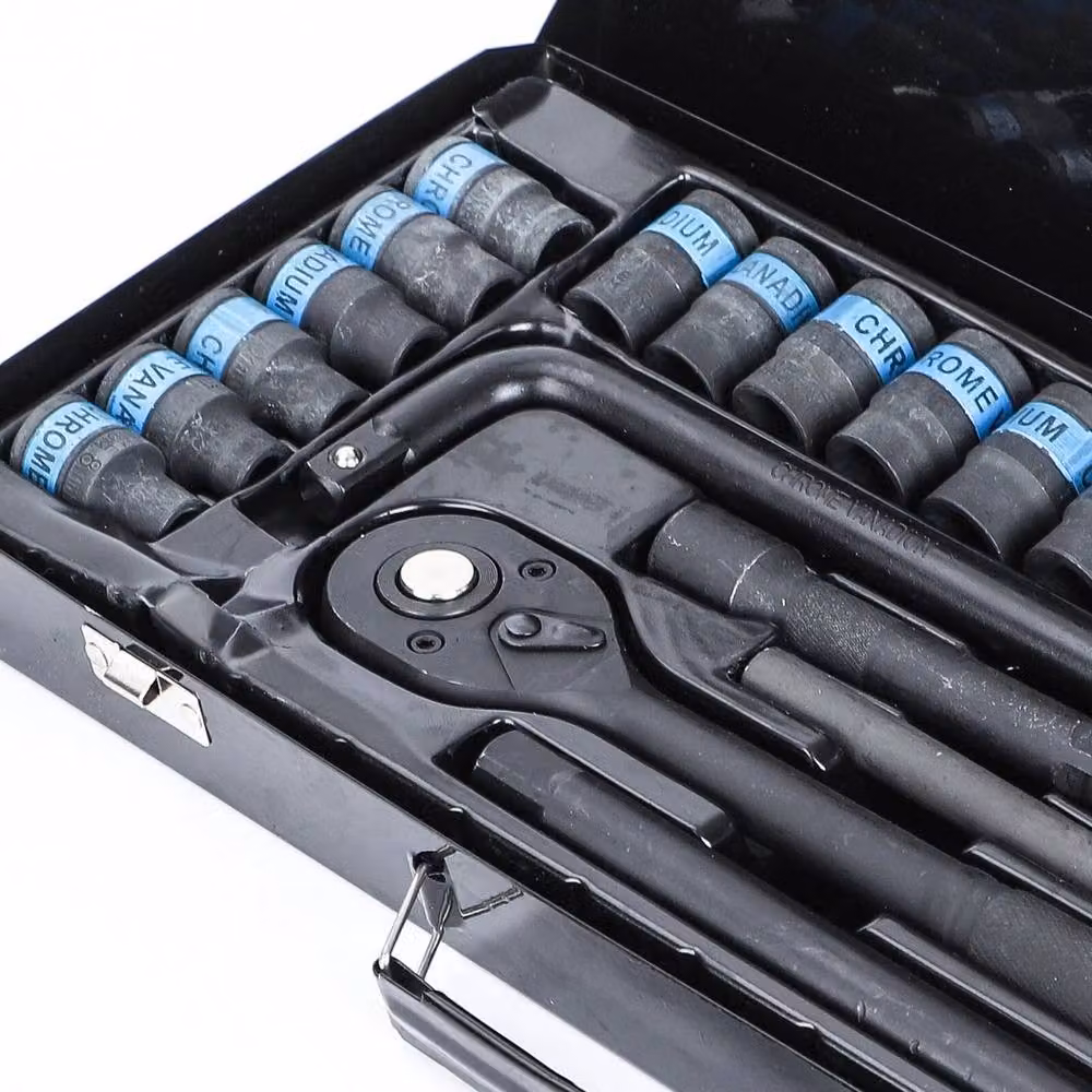 FLAVORA 24 Piece Black Stainless Steel Socket Ratchet Wrench Set with 1/2 Inch Drive – 3